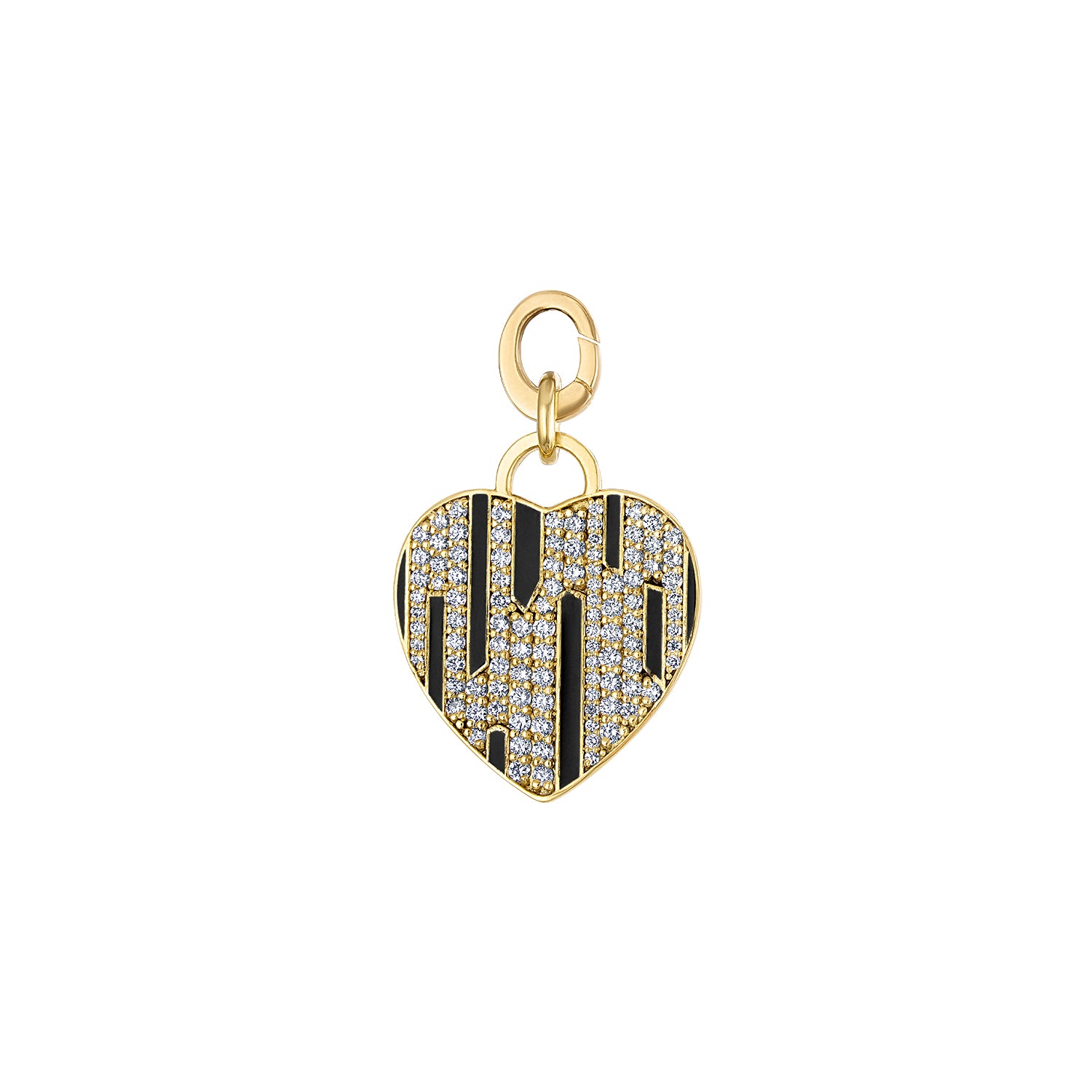 18k Gold Black Enamel & Paved Diamond  Heart Pendant