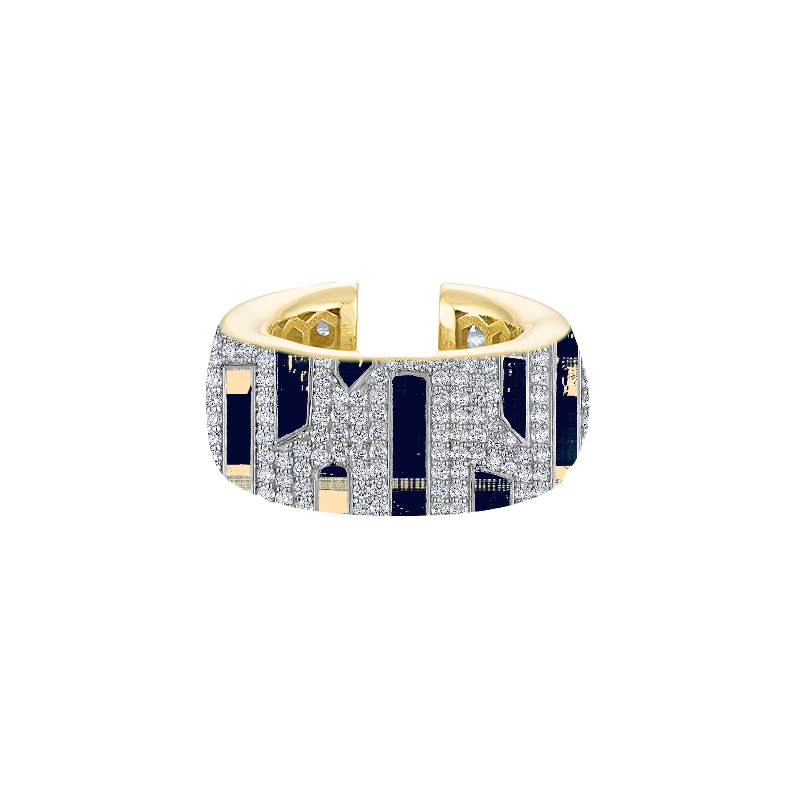 18k Gold Ear Cuff with Navy Enamel & Paved Diamond