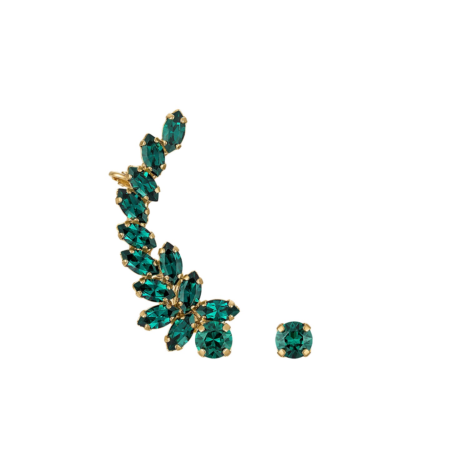 18k Gold Ear Climber with Dark Green Quartz