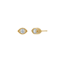 18k Gold Eye Studs with Clear Quartz