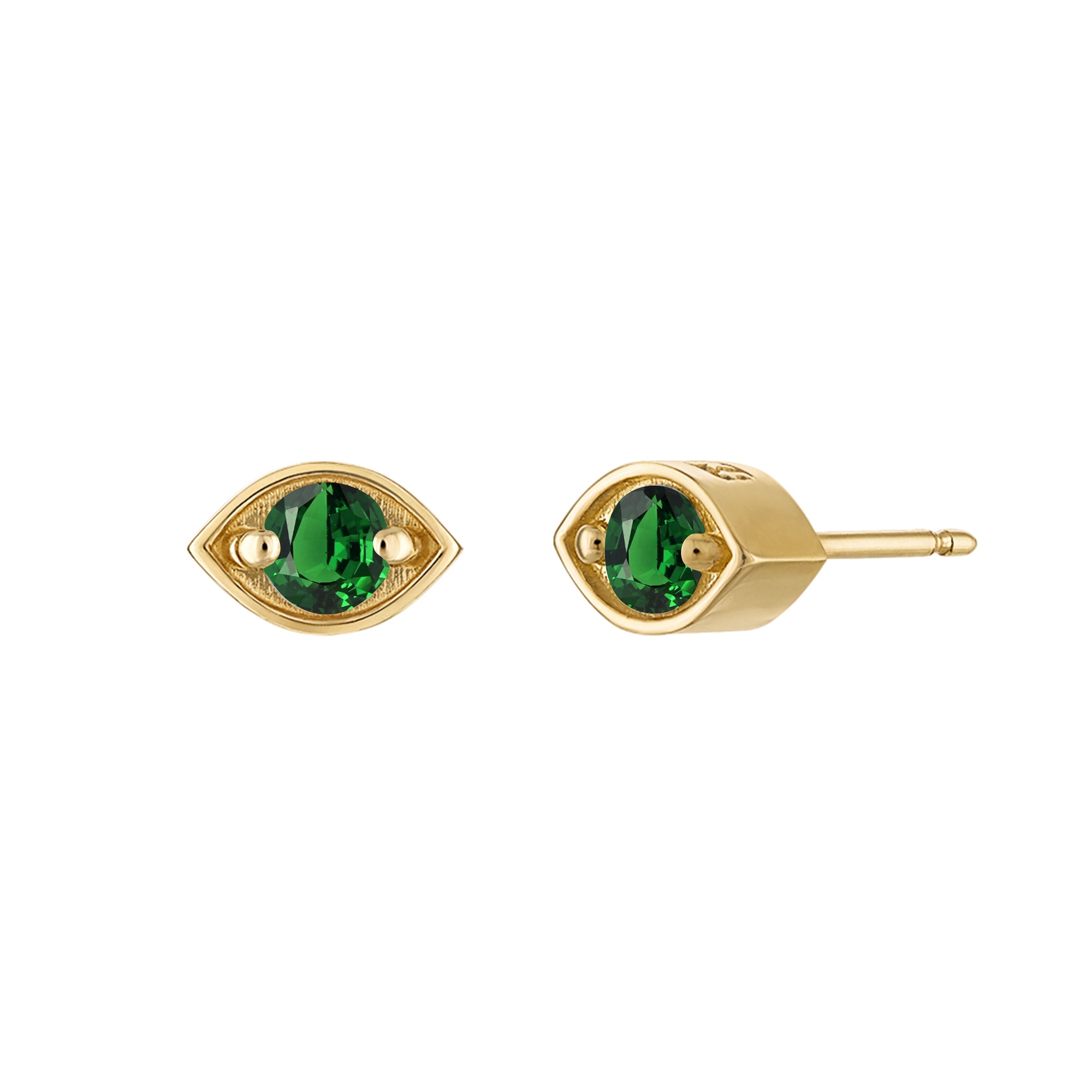 18k Gold Eye Studs with Dark Green Quartz