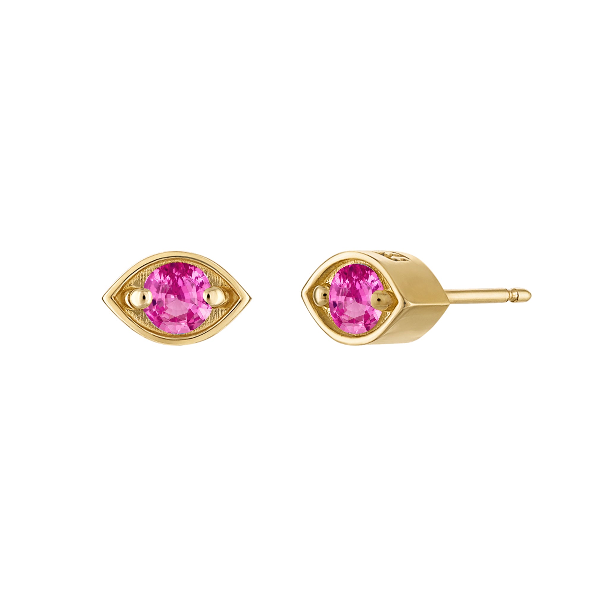 18k Gold Eye Studs with Hot Pink Quartz