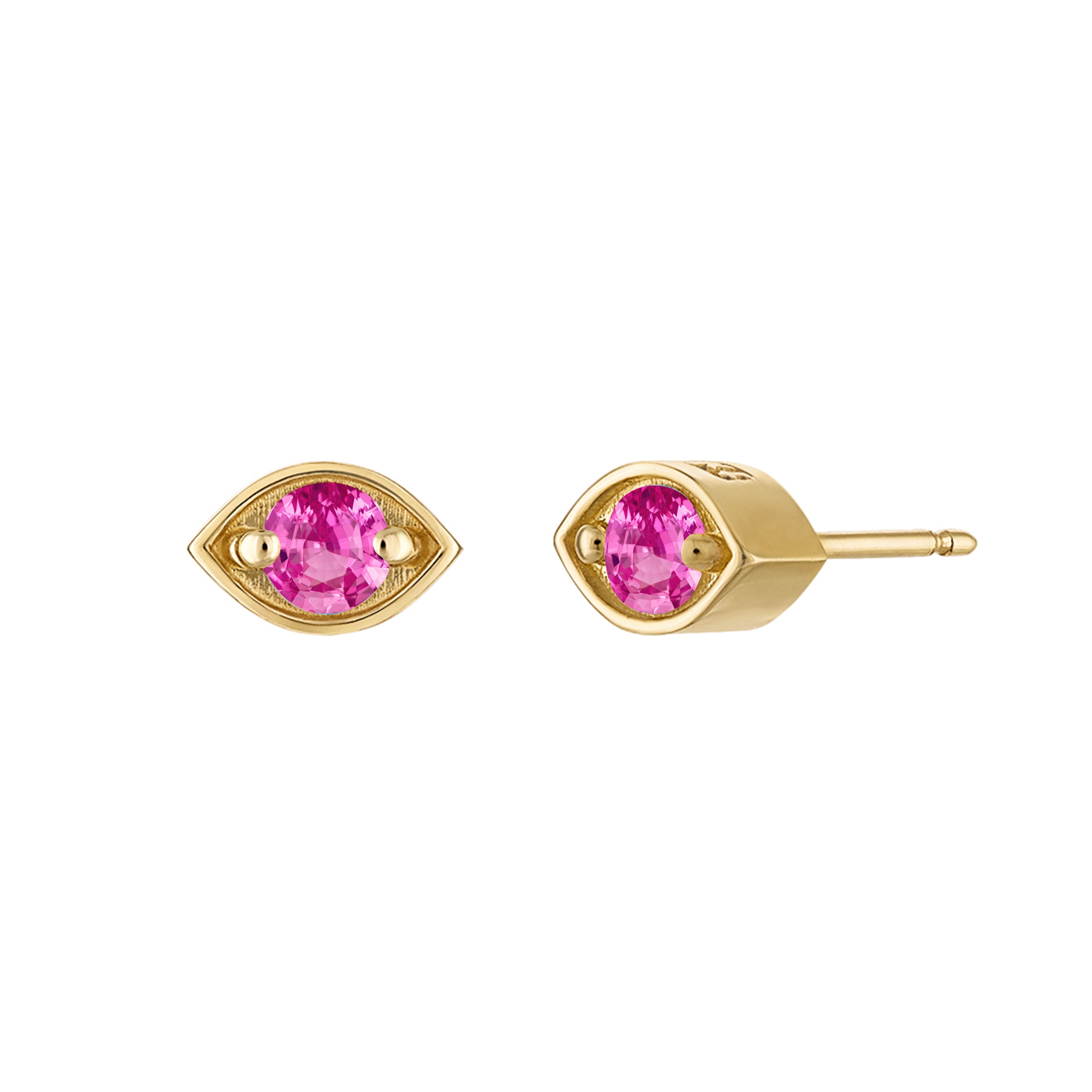 18k Gold Eye Studs with Hot Pink Quartz