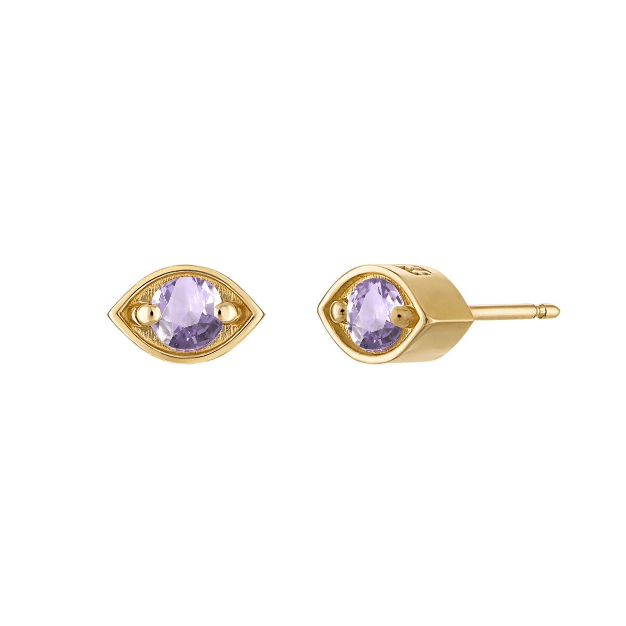 18k Gold Eye Studs with Lavender Amethyst