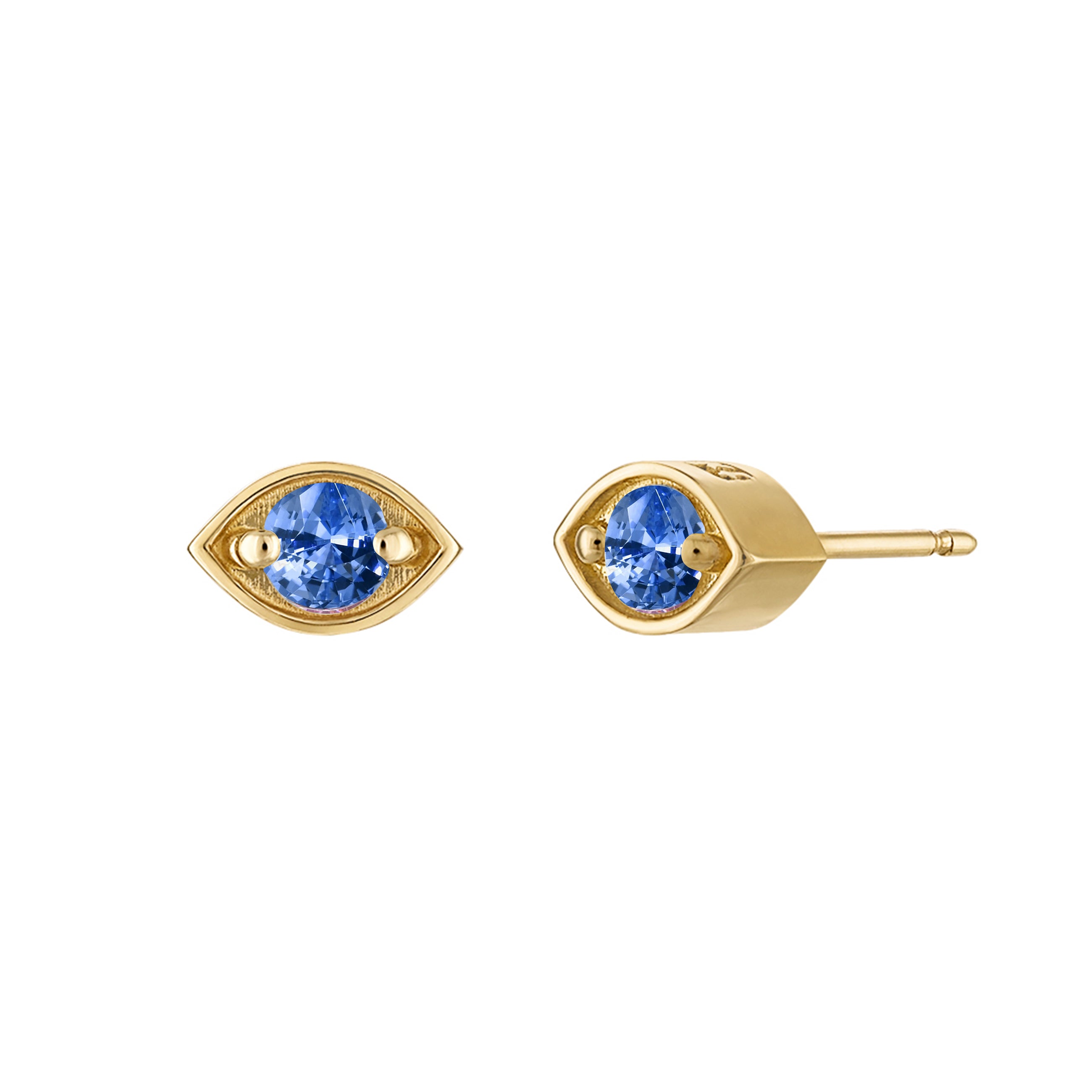 18k Gold Eye Studs with London Blue Topaz