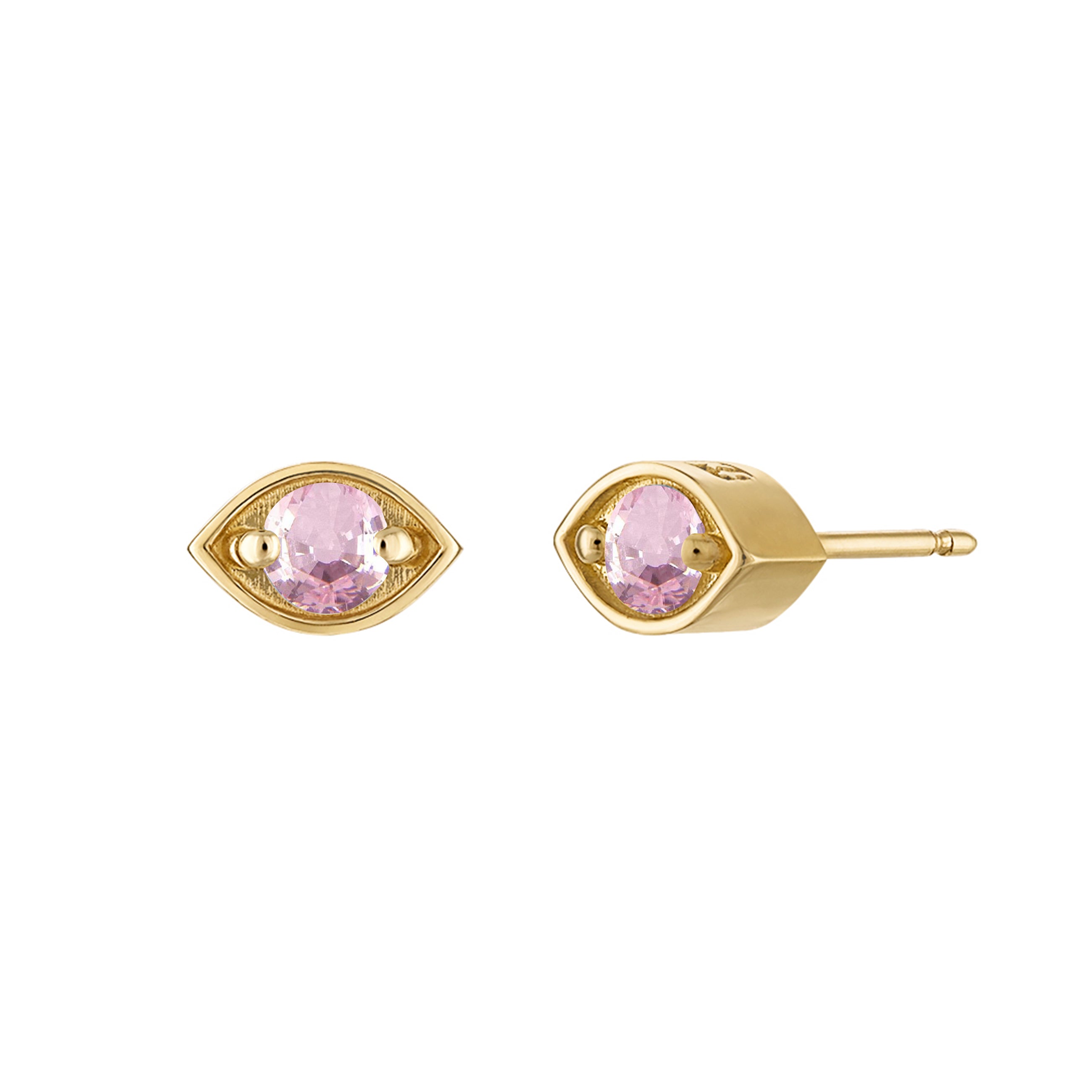 18k Gold Eye Studs with Pale Pink Quartz