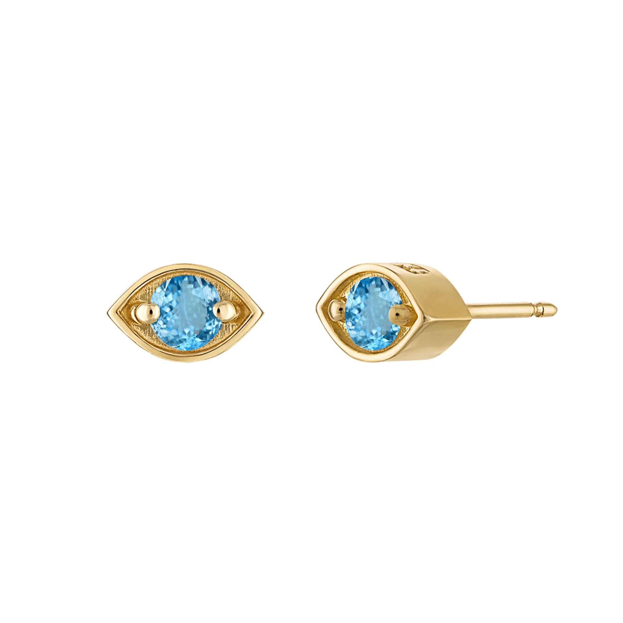 18k Gold Eye Studs with Swiss Blue Topaz