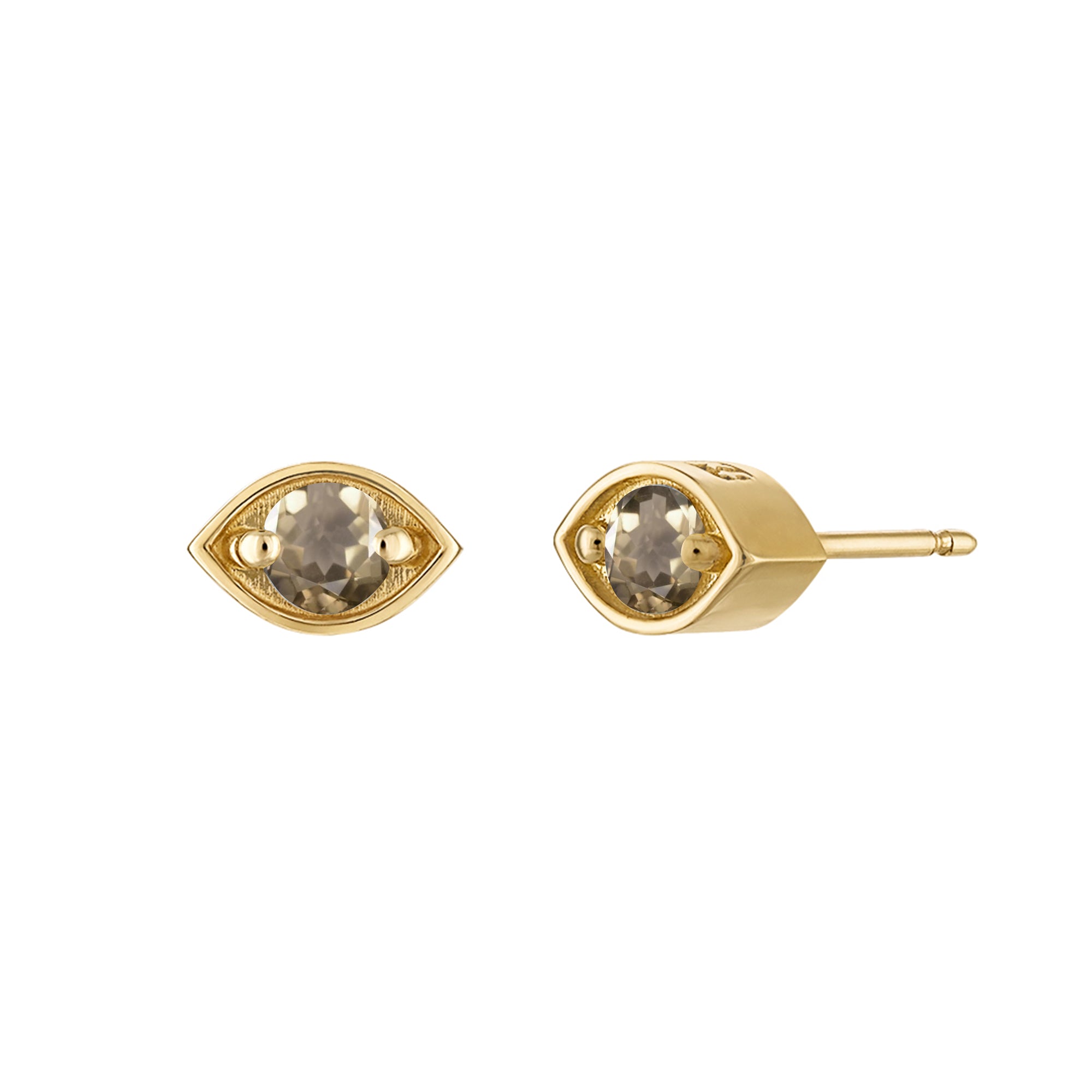 18k Gold Eye Studs with Smoky Topaz