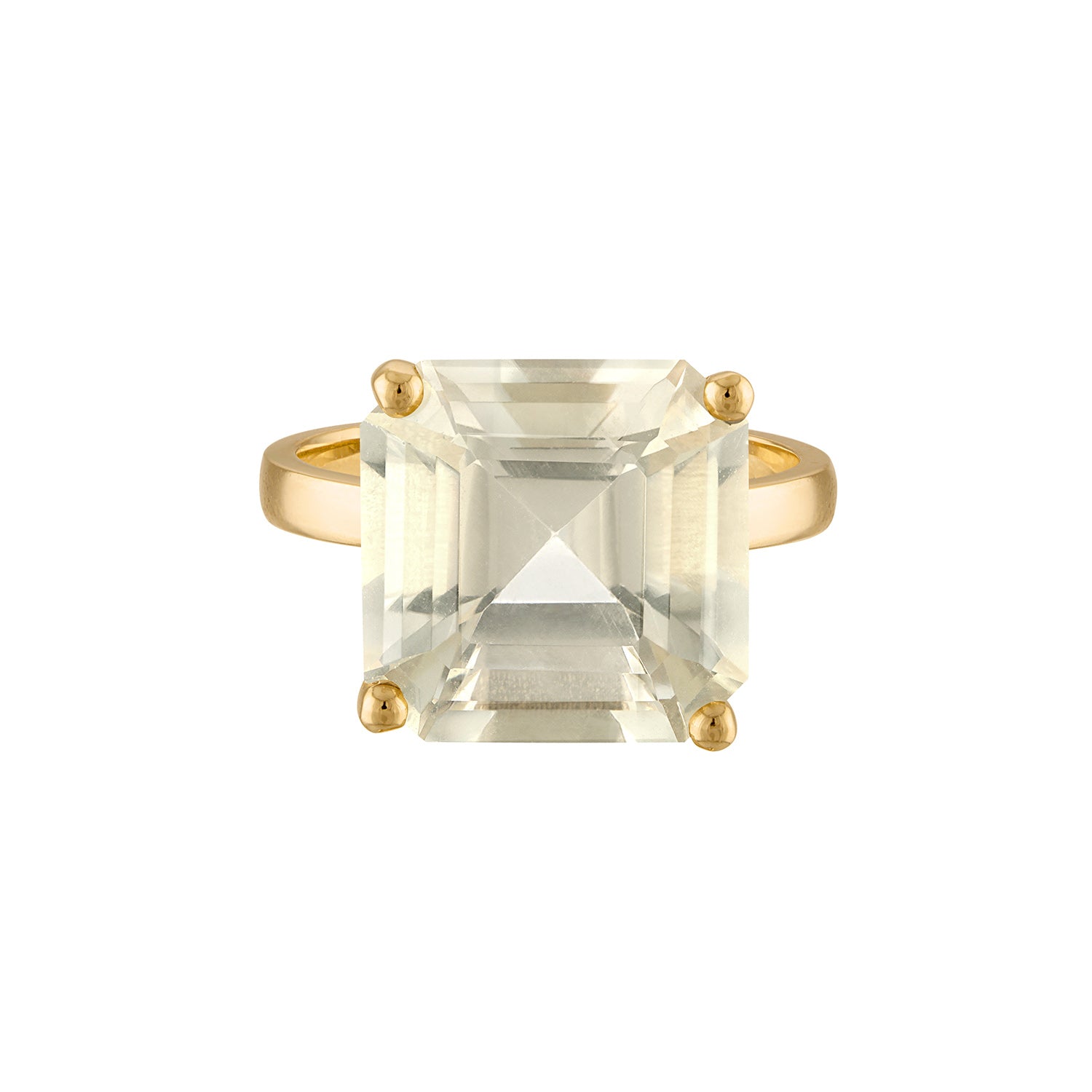 18k Gold Band with Princess Cut Light Yellow Citrine Cocktail Ring