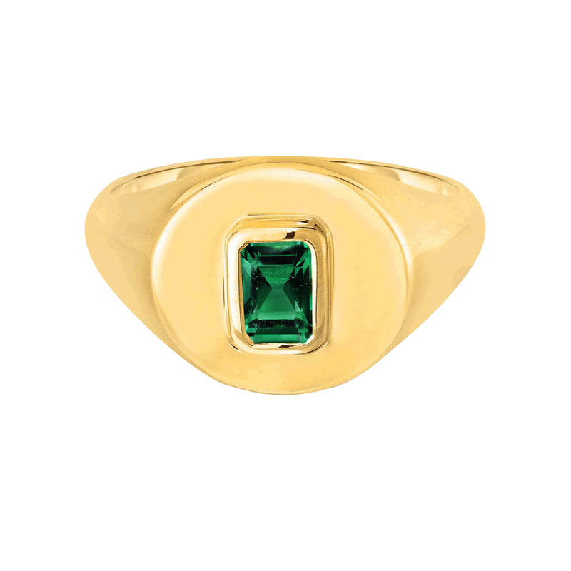 Solid 18k Gold Signet Ring with Emerald