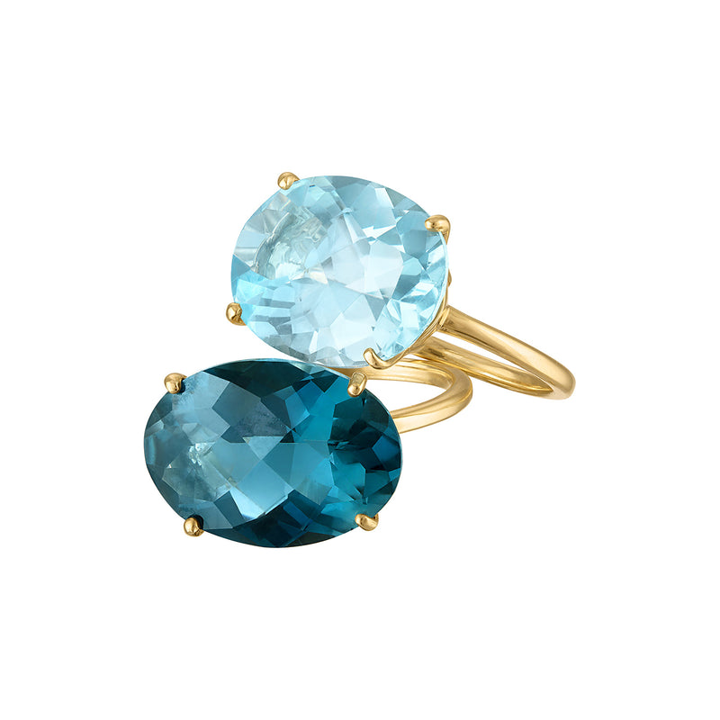 18k Gold Radiant Cut London Blue Topaz Cocktail Ring