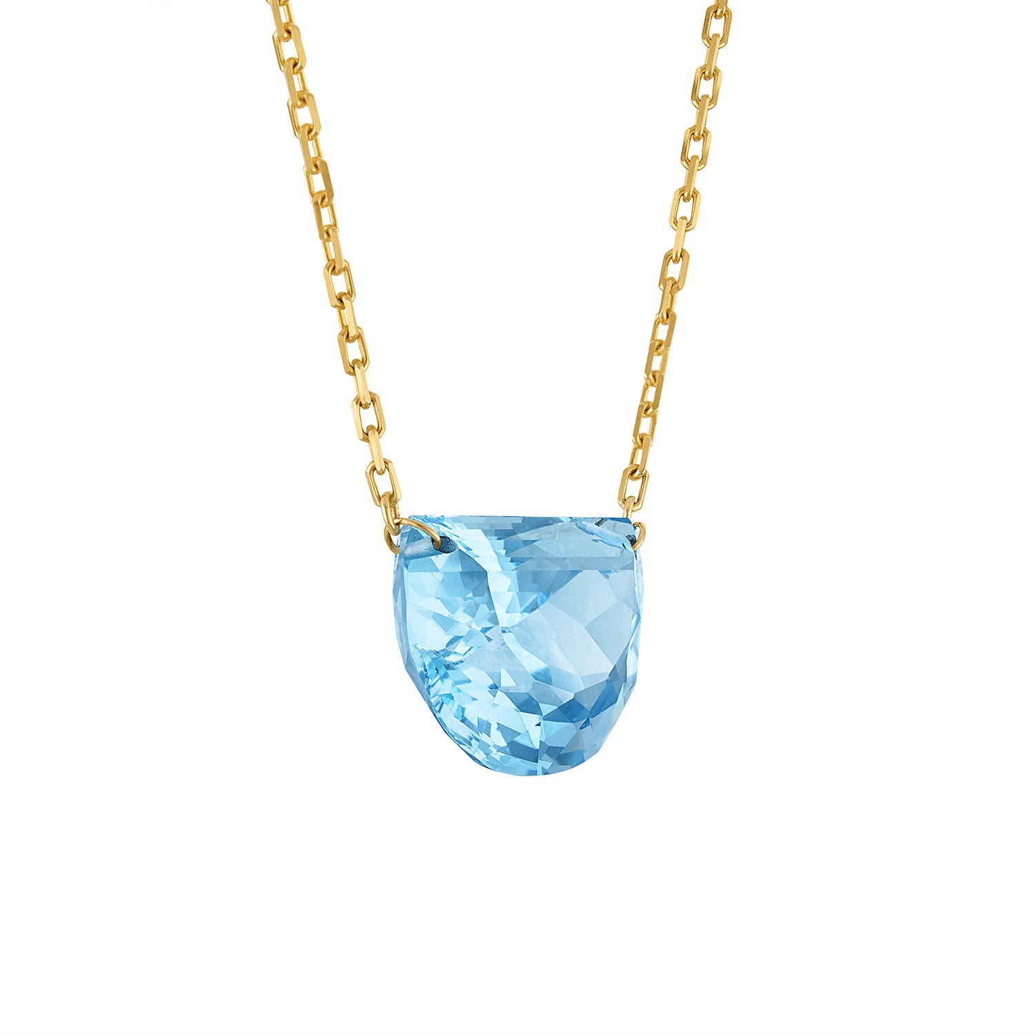 18k Gold Chain with Seminavette Cut Blue Topaz