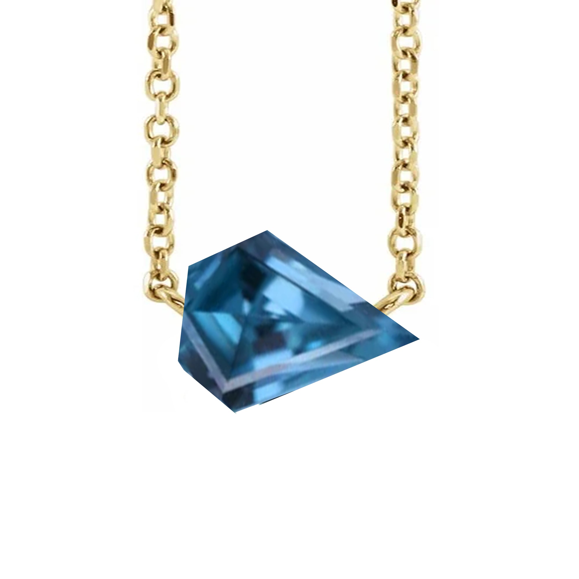 18k Gold Chain with Kite Cut London Blue Topaz