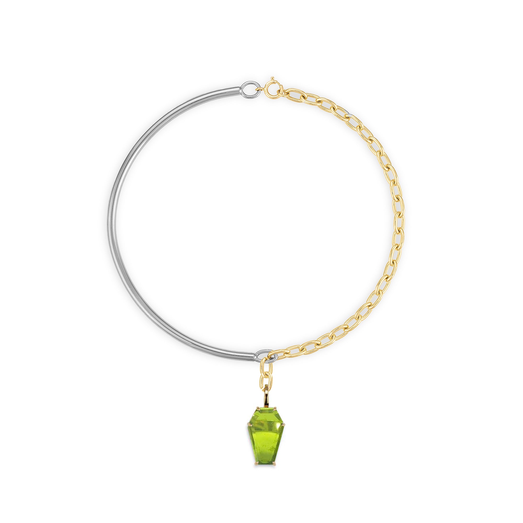 18k Gold Coffin Cut Mixed Metal Necklace with Peridot