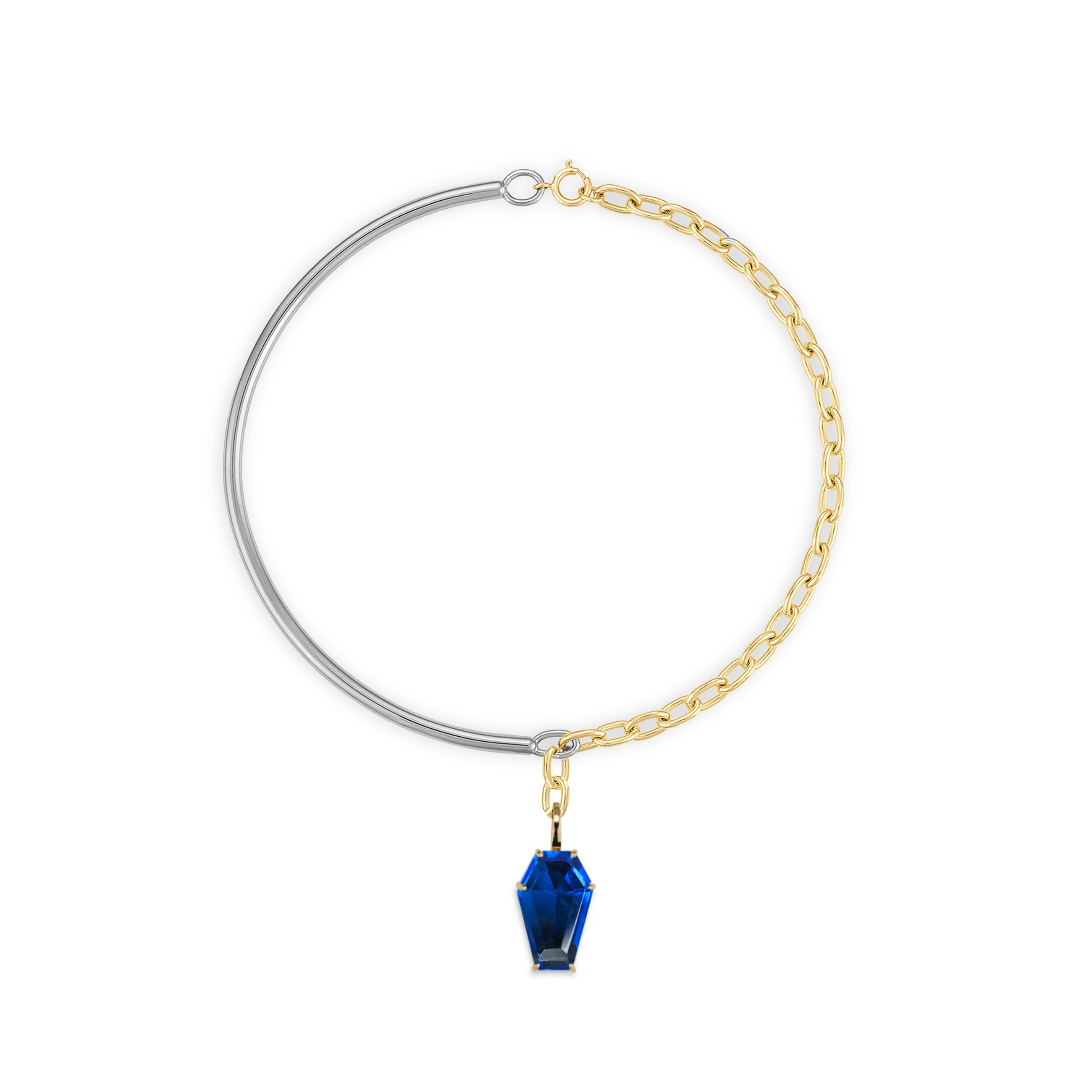 18k Gold Coffin Cut Mixed Metal Necklace with London Blue Topaz