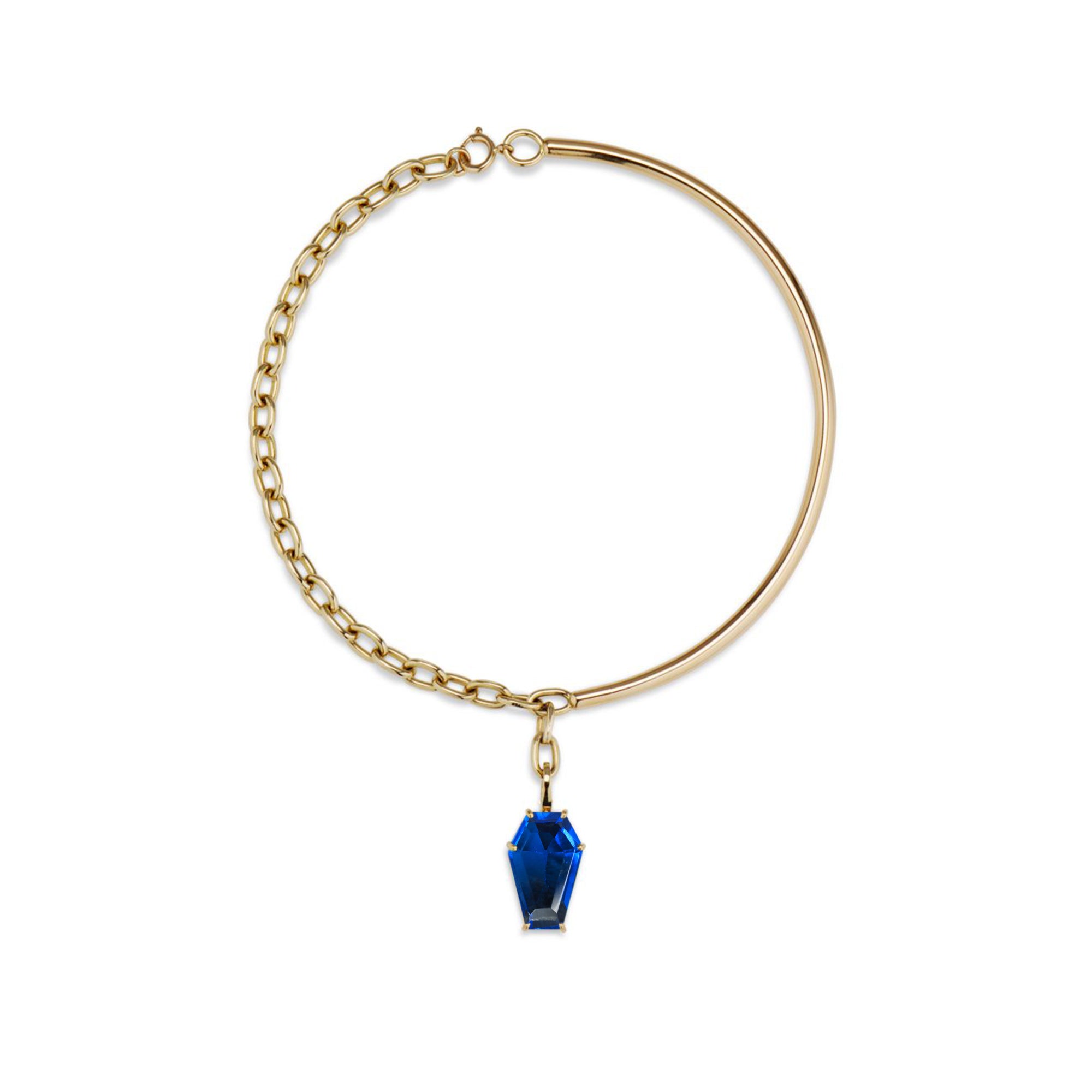 18k Gold Coffin Cut Necklace with London Blue Topaz