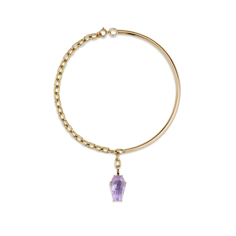 18k Gold Coffin Cut Necklace with Lavender Amethyst