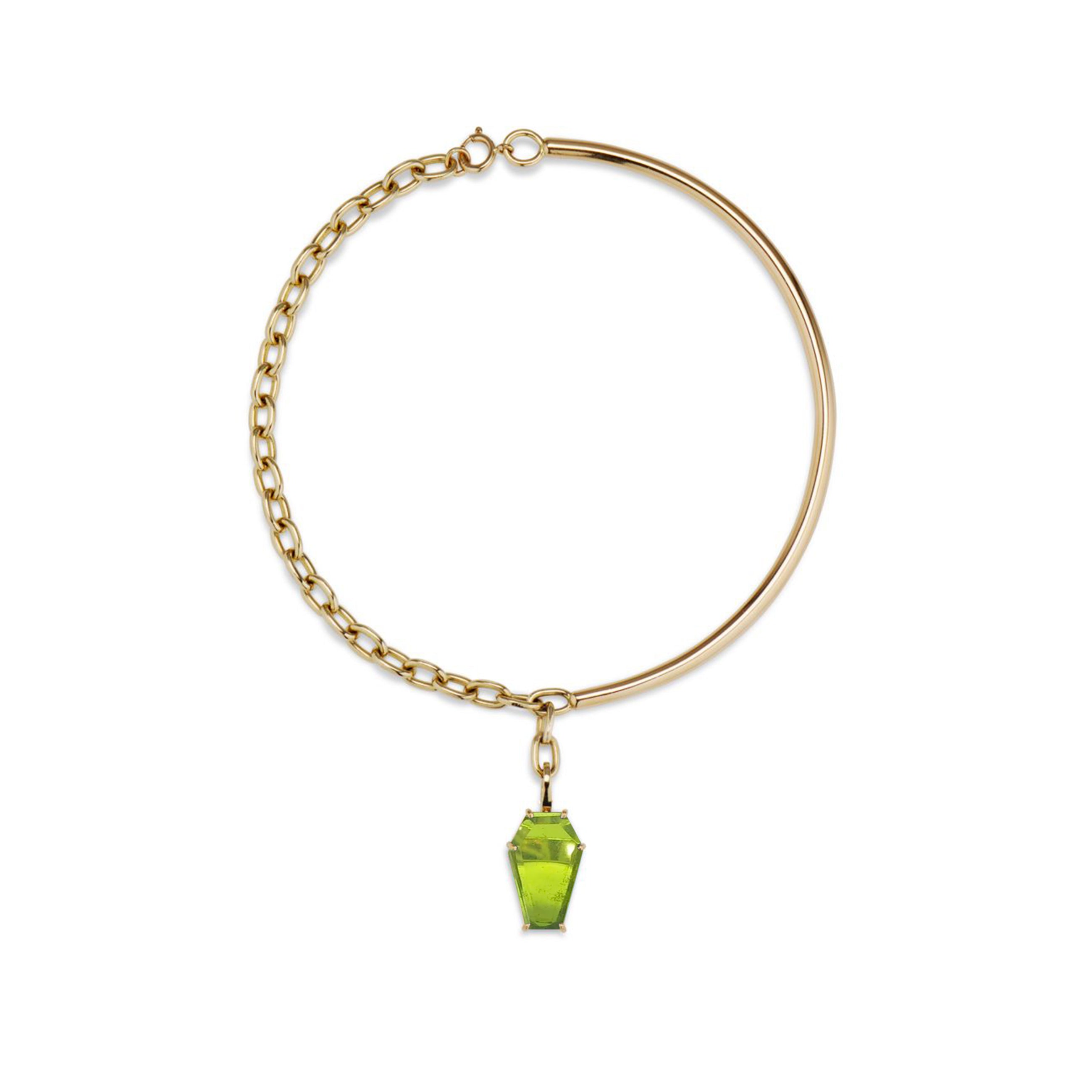 18k Gold Coffin Cut Necklace with Peridot