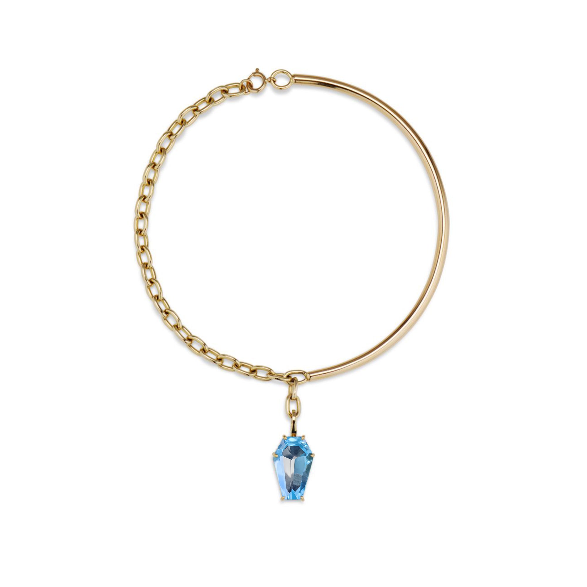 18k Gold Coffin Cut Necklace with Blue Swiss Topaz