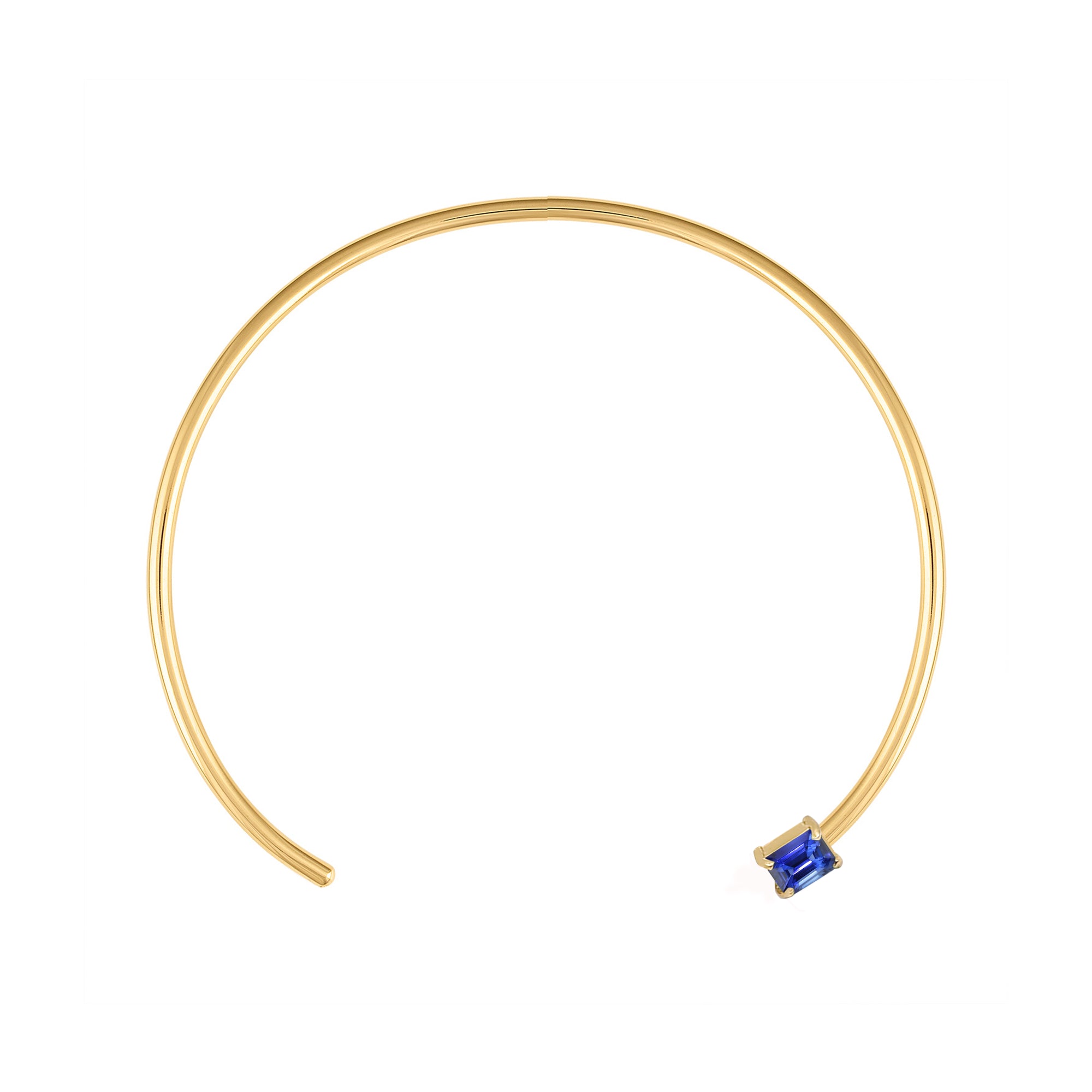 18k Gold Wire Choker with Emerald Cut London Blue Topaz