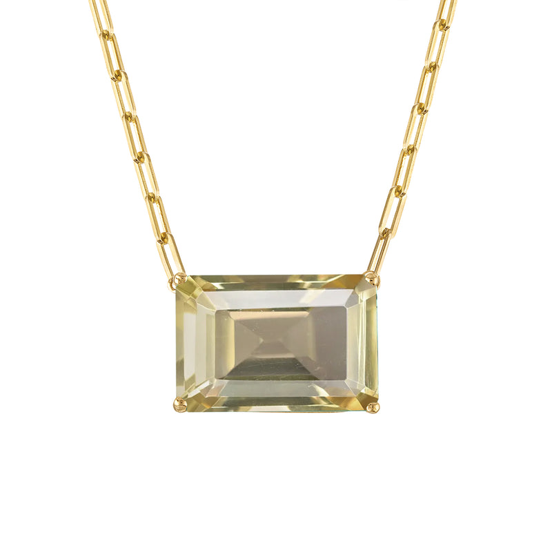 18k Gold Chain with Emerald Cut Champagne Citrine