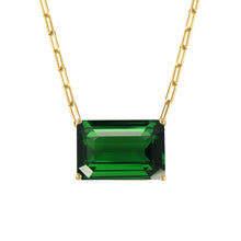 18k Gold Chain with Emerald Cut Dark Green Quartz