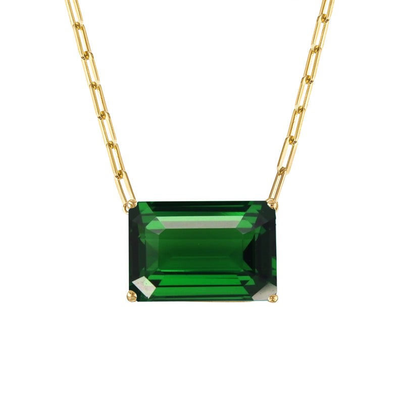 18k Gold Chain with Emerald Cut Dark Green Quartz