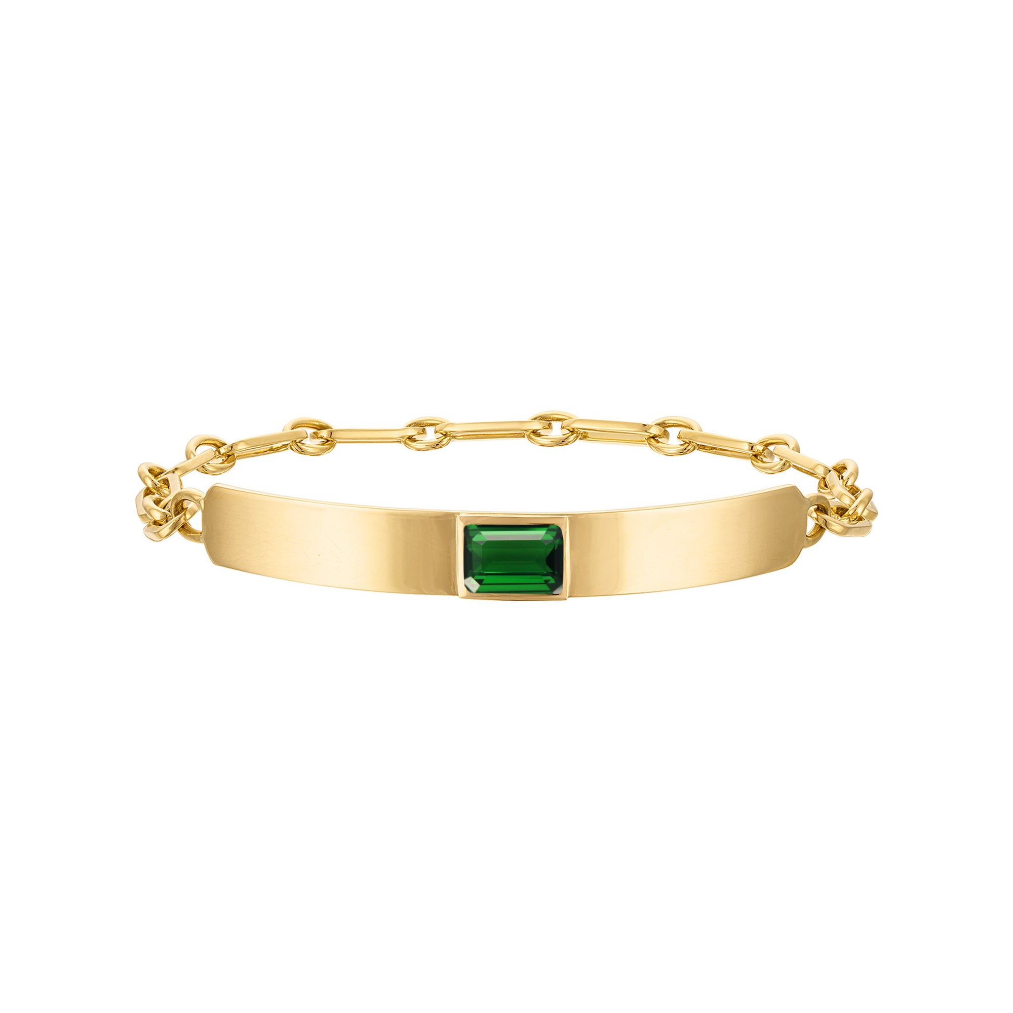 18k Solid Gold Chain Necklace with Emerald Cut Dark Green Quartz