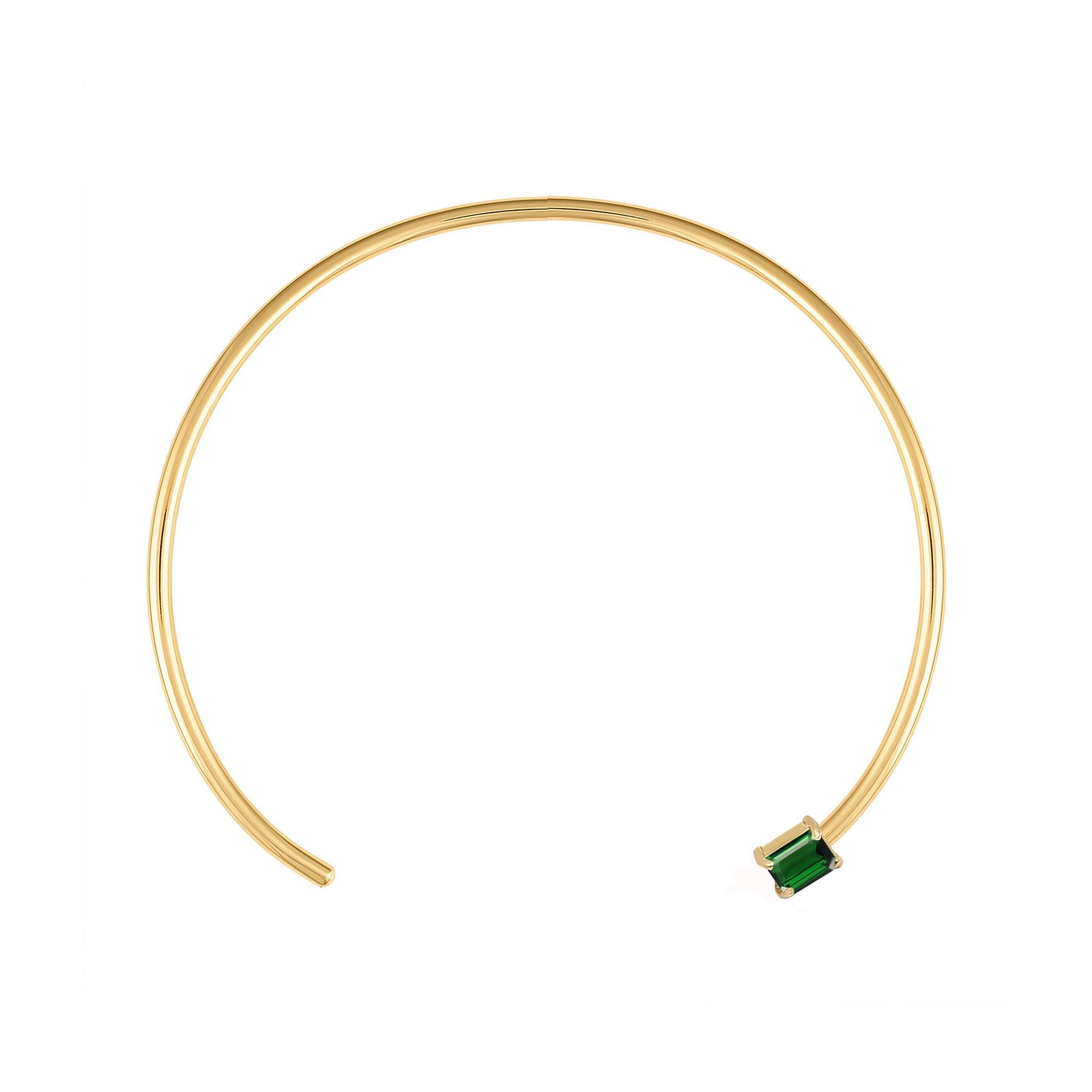 18k Gold Wire Choker with Emerald Cut Dark Green Quartz