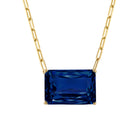 18k Gold Chain with Emerald Cut Dark London Blue Topaz