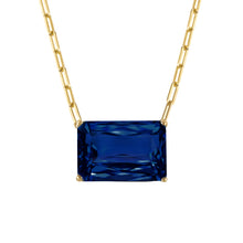 18k Gold Chain with Emerald Cut Dark London Blue Topaz