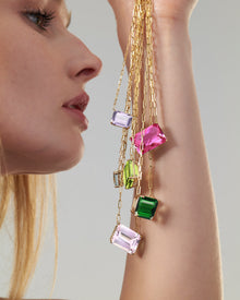 18k Gold Chain with Emerald Cut Hot Pink Quartz