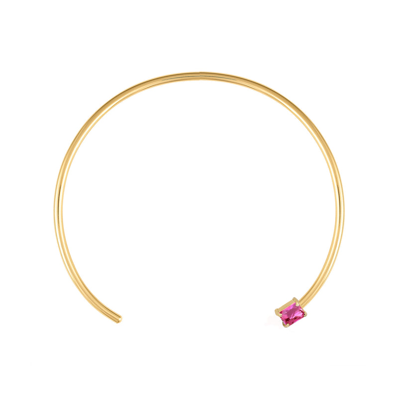 18k Gold Wire Choker with Emerald Cut Hot Pink Quartz