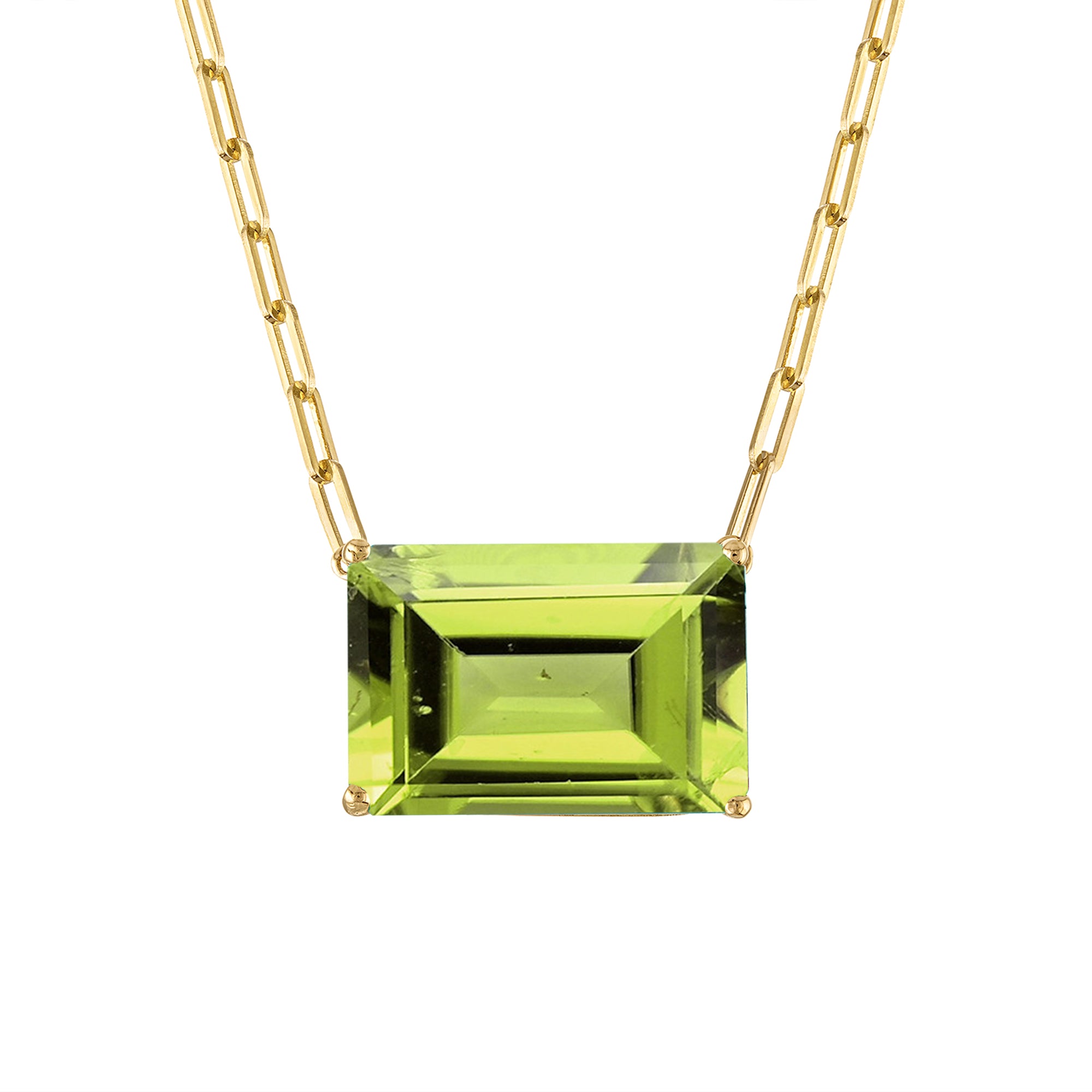 18k Gold Chain with Emerald Cut Peridot