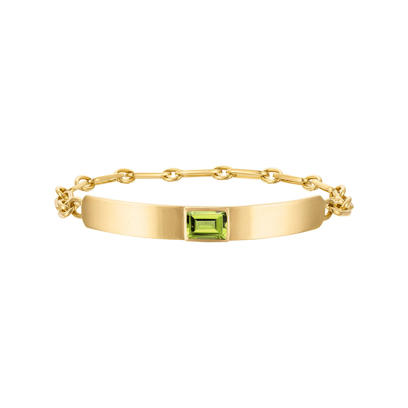 18k Solid Gold Chain Necklace with Emerald Cut Peridot