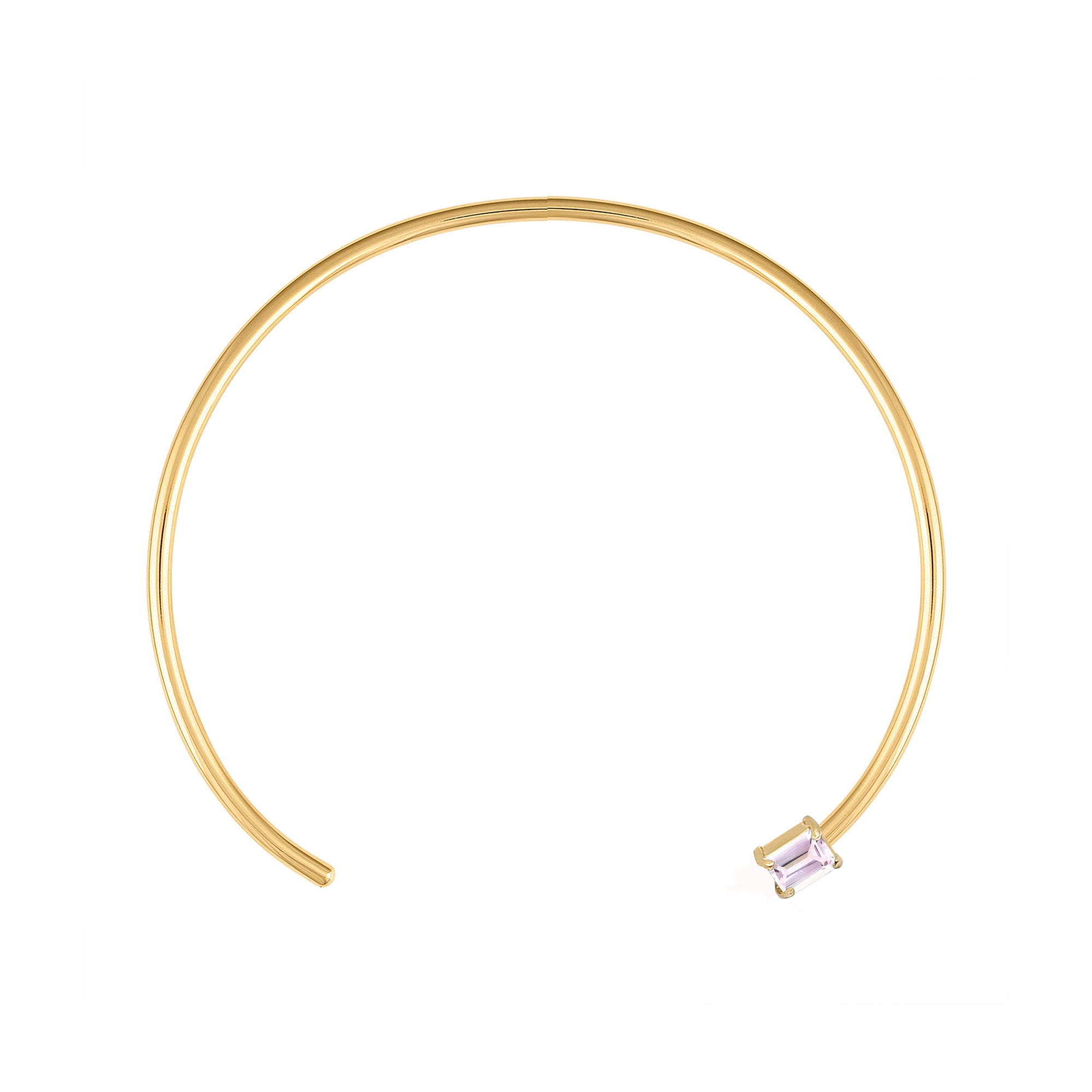 18k Gold Wire Choker with Emerald Cut Pale Pink Quartz