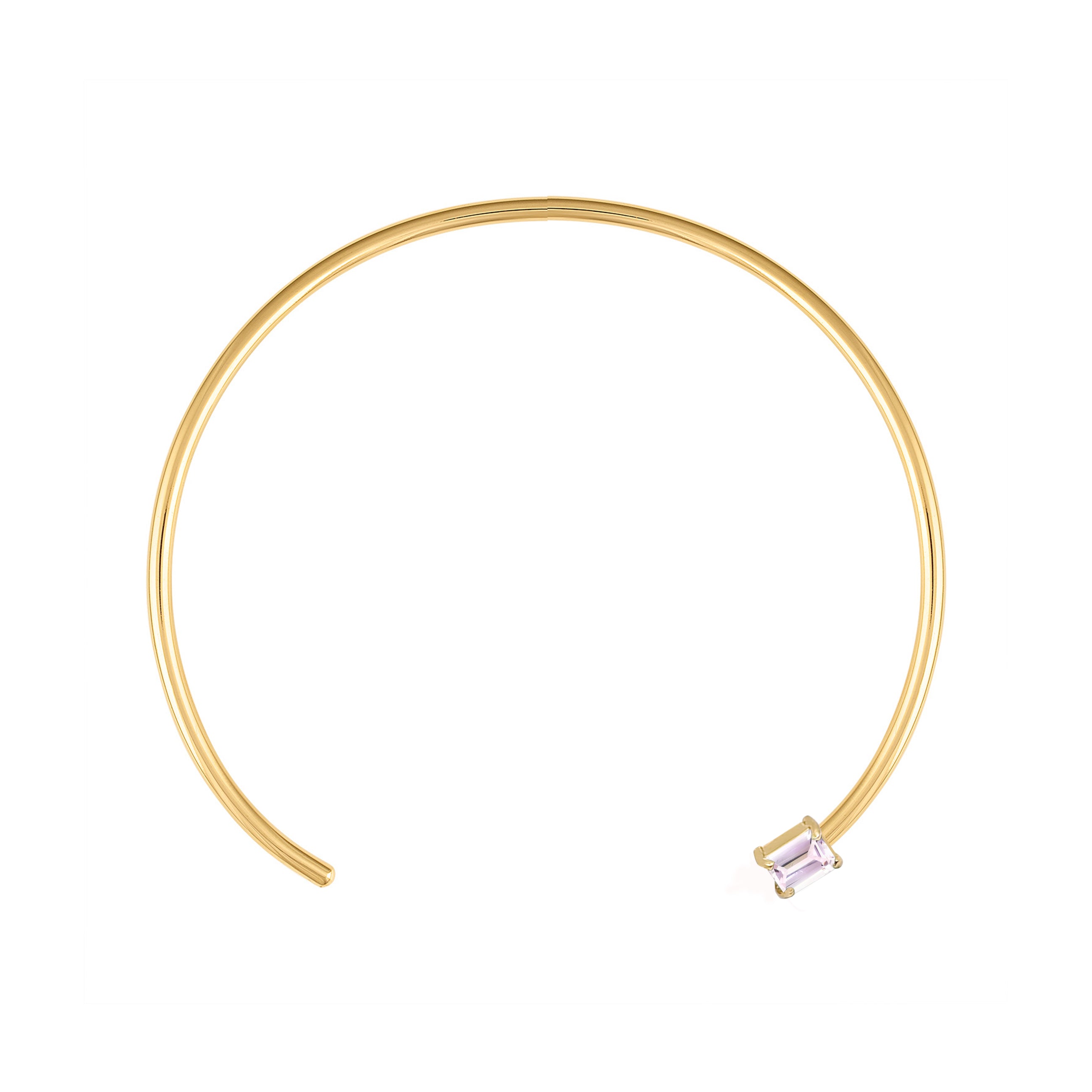 18k Gold Wire Choker with Emerald Cut Pale Pink Quartz