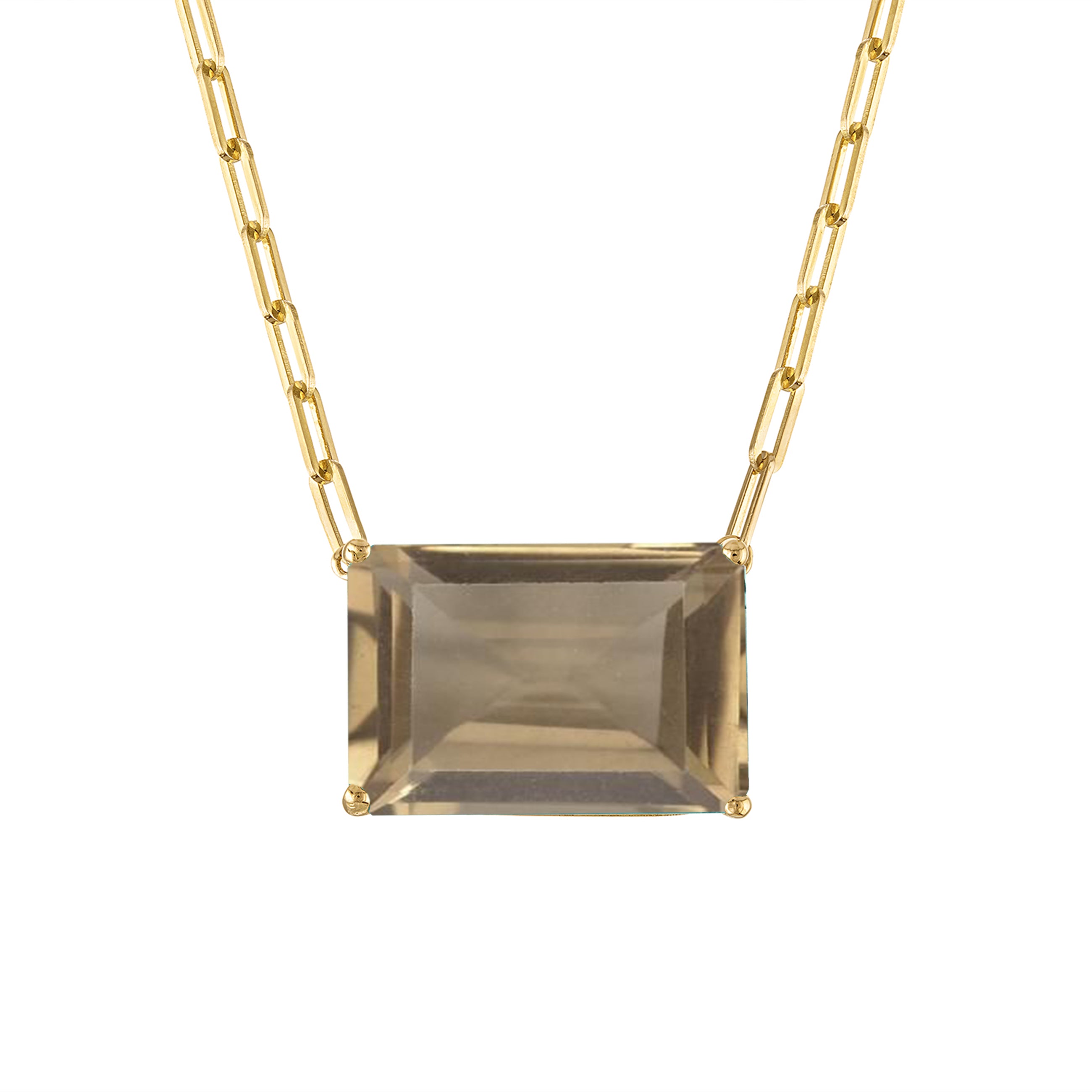 18k Gold Chain with Emerald Cut Smoky Topaz