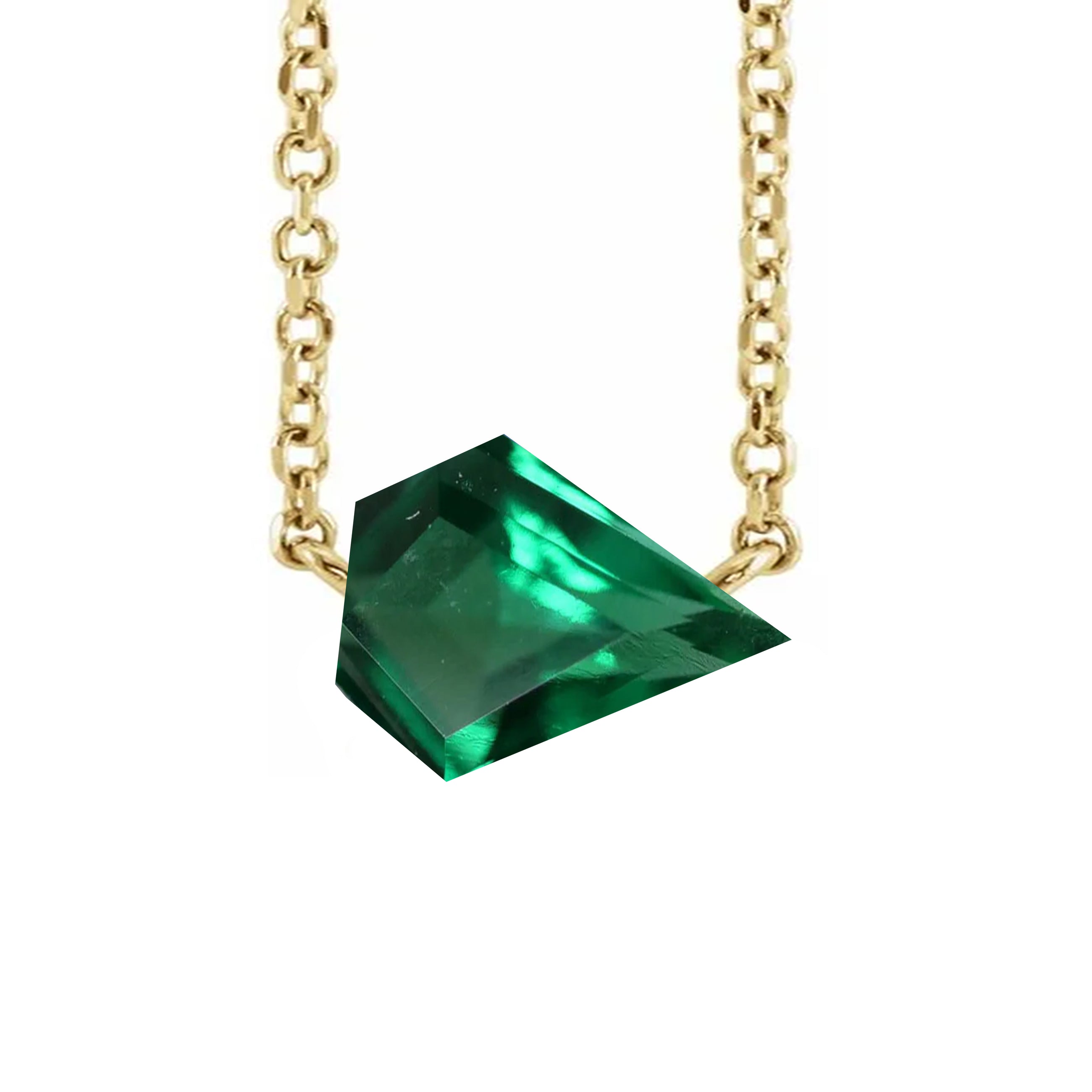 18k Gold Chain with Kite Cut Dark Green Quartz