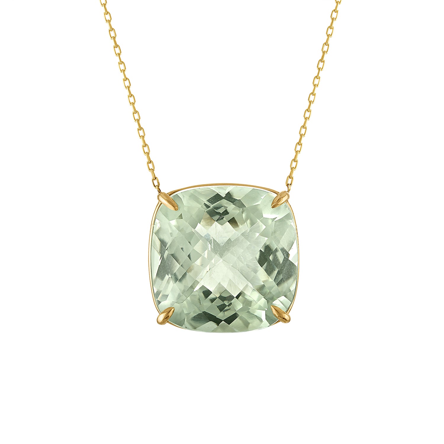 18k Gold Chain with Cushion Cut Prasiolite