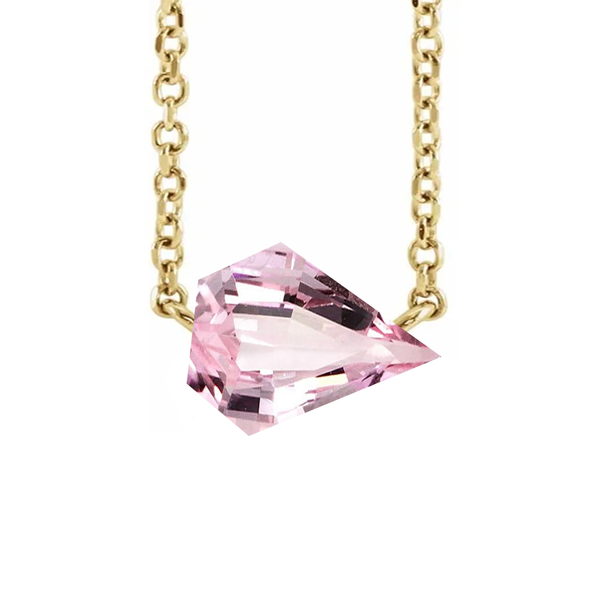 18k Gold Chain with Kite Cut Pale Pink Quartz