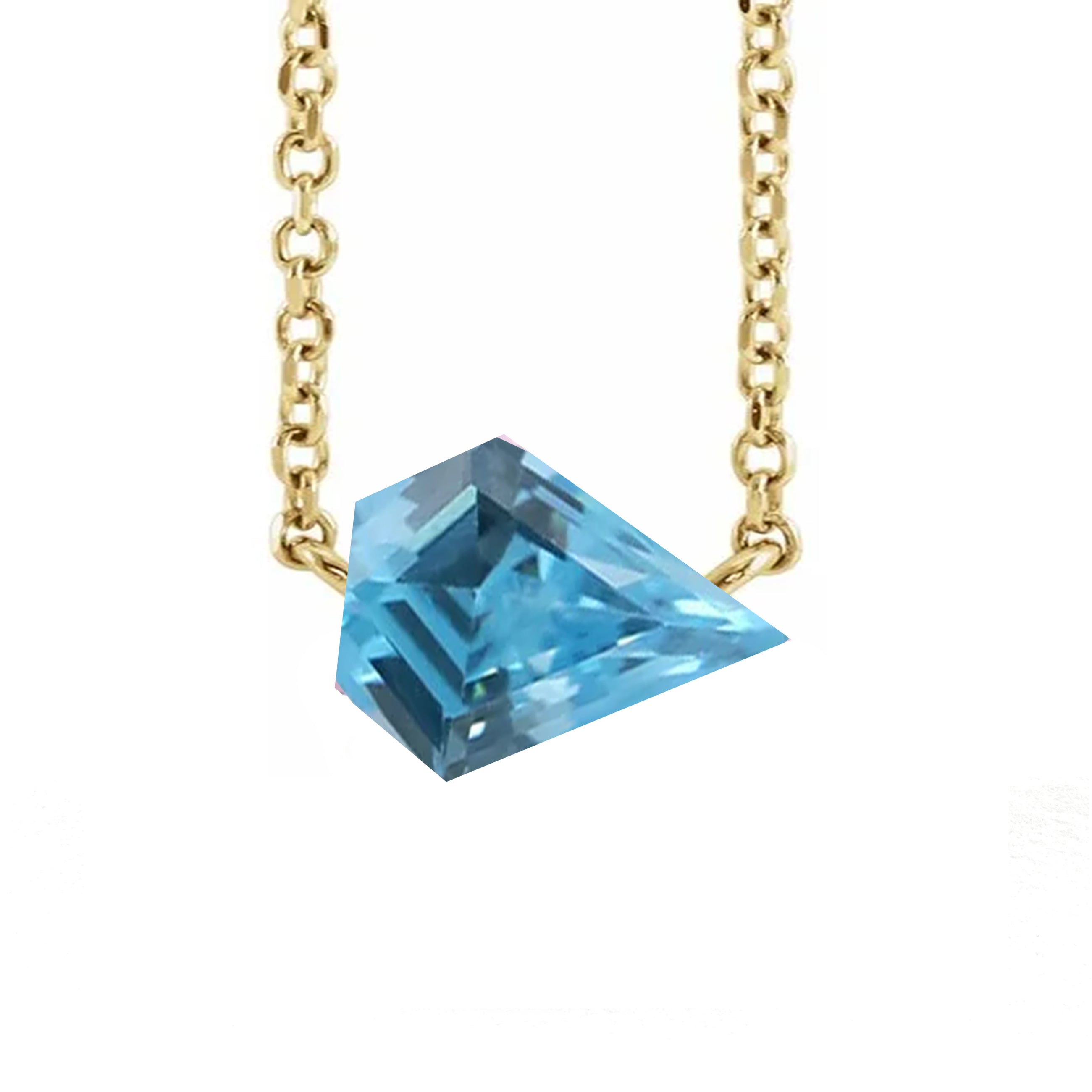 18k Gold Chain with Kite Cut Swiss Blue Topaz