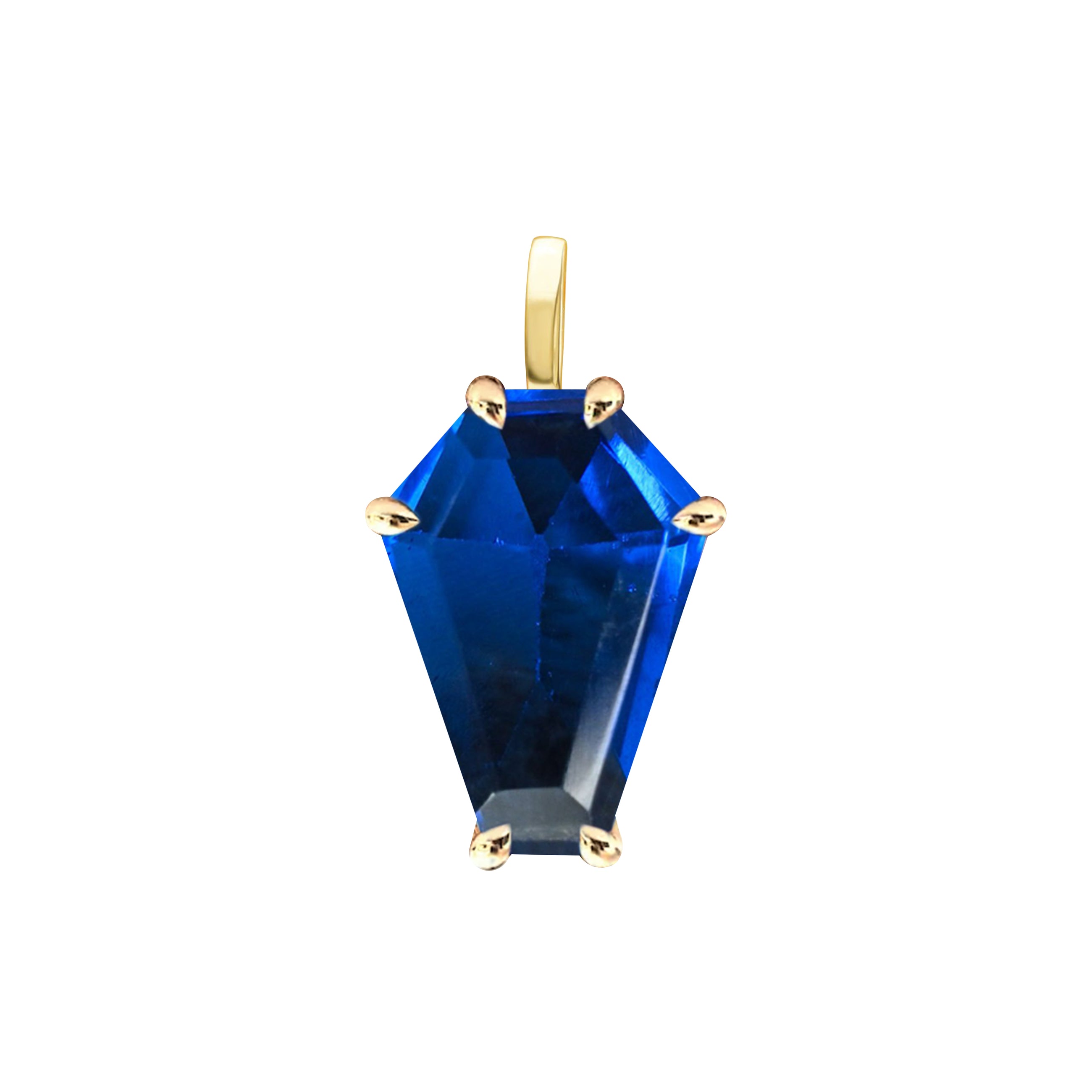 18k Gold Coffin Cut Pendant with London Blue Topaz