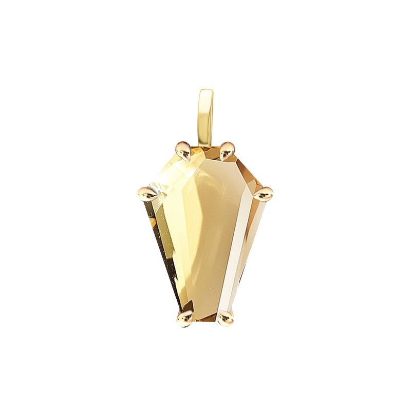 18k Gold Coffin Cut Pendant with Champagne Citrine