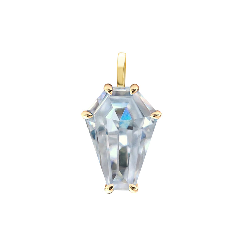 18k Gold Coffin Cut Pendant with Clear Quartz