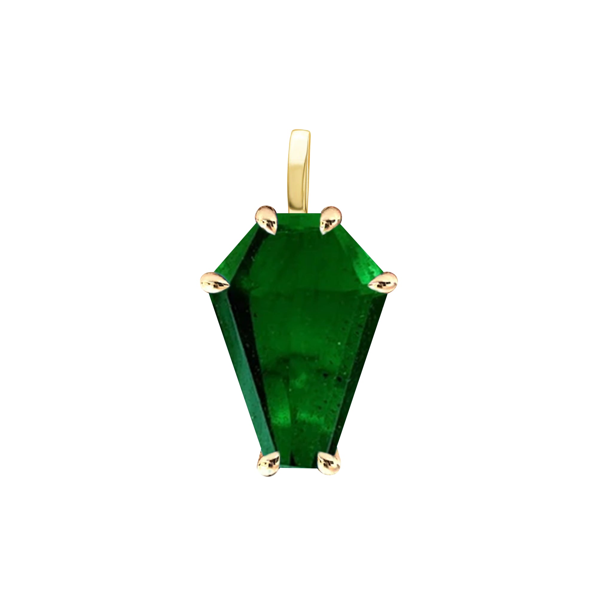 18k Gold Coffin Cut Pendant with Dark Green Quartz