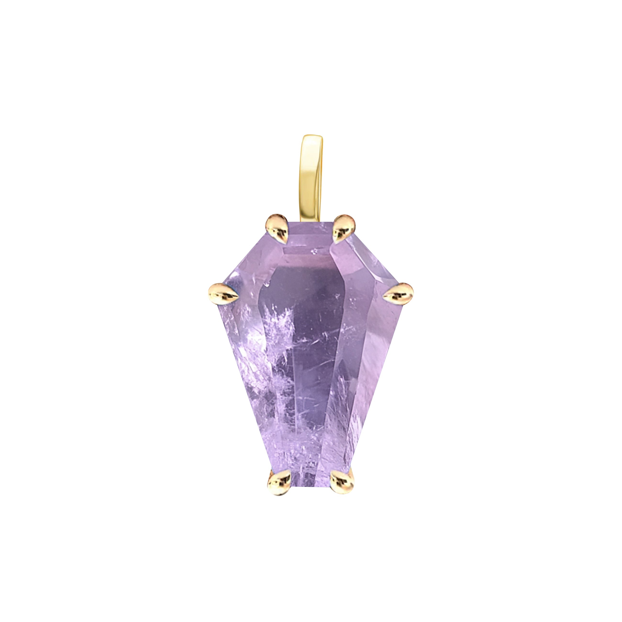 18k Gold Coffin Cut Pendant with Lavender Amethyst