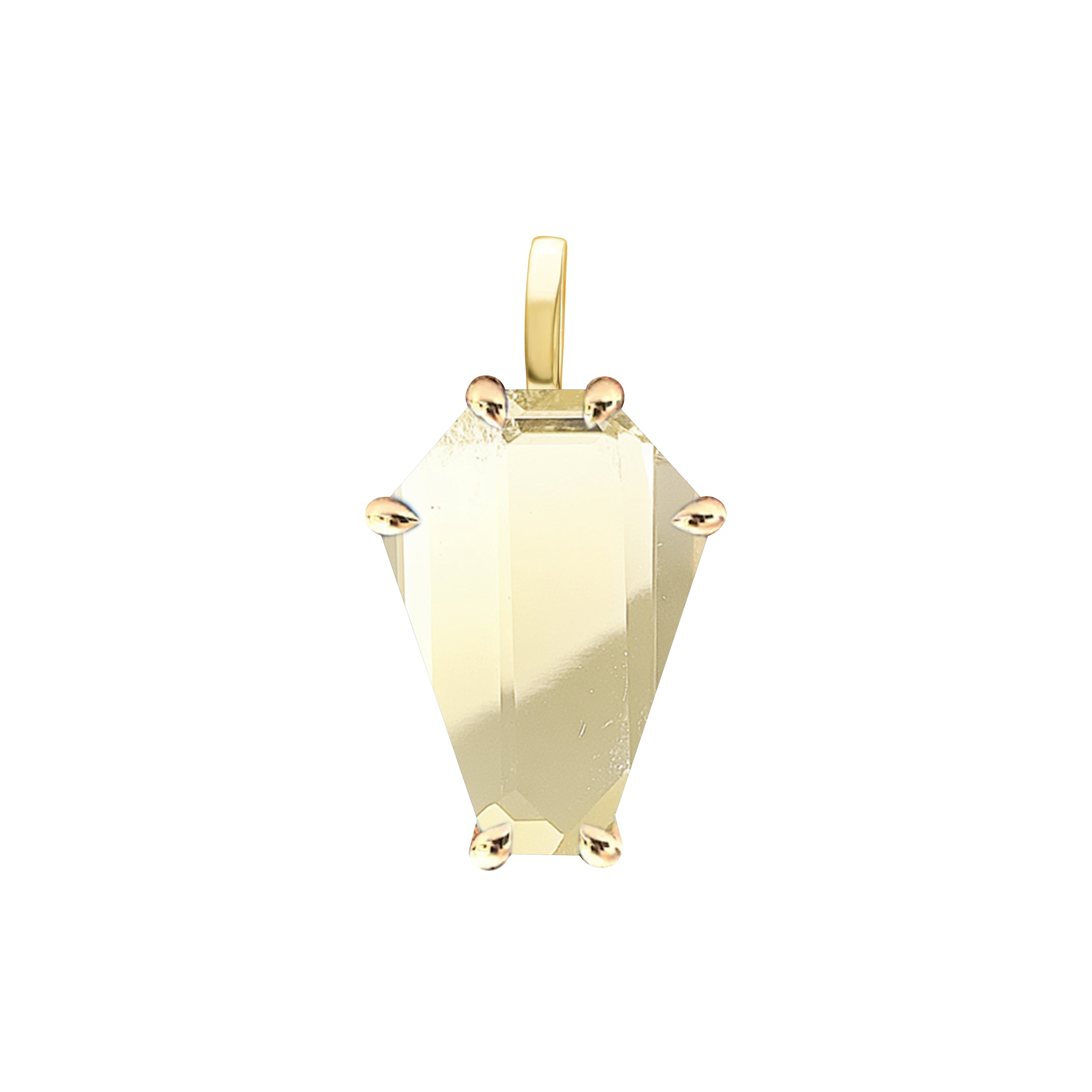 18k Gold Coffin Cut Pendant with Light Yellow Citrine