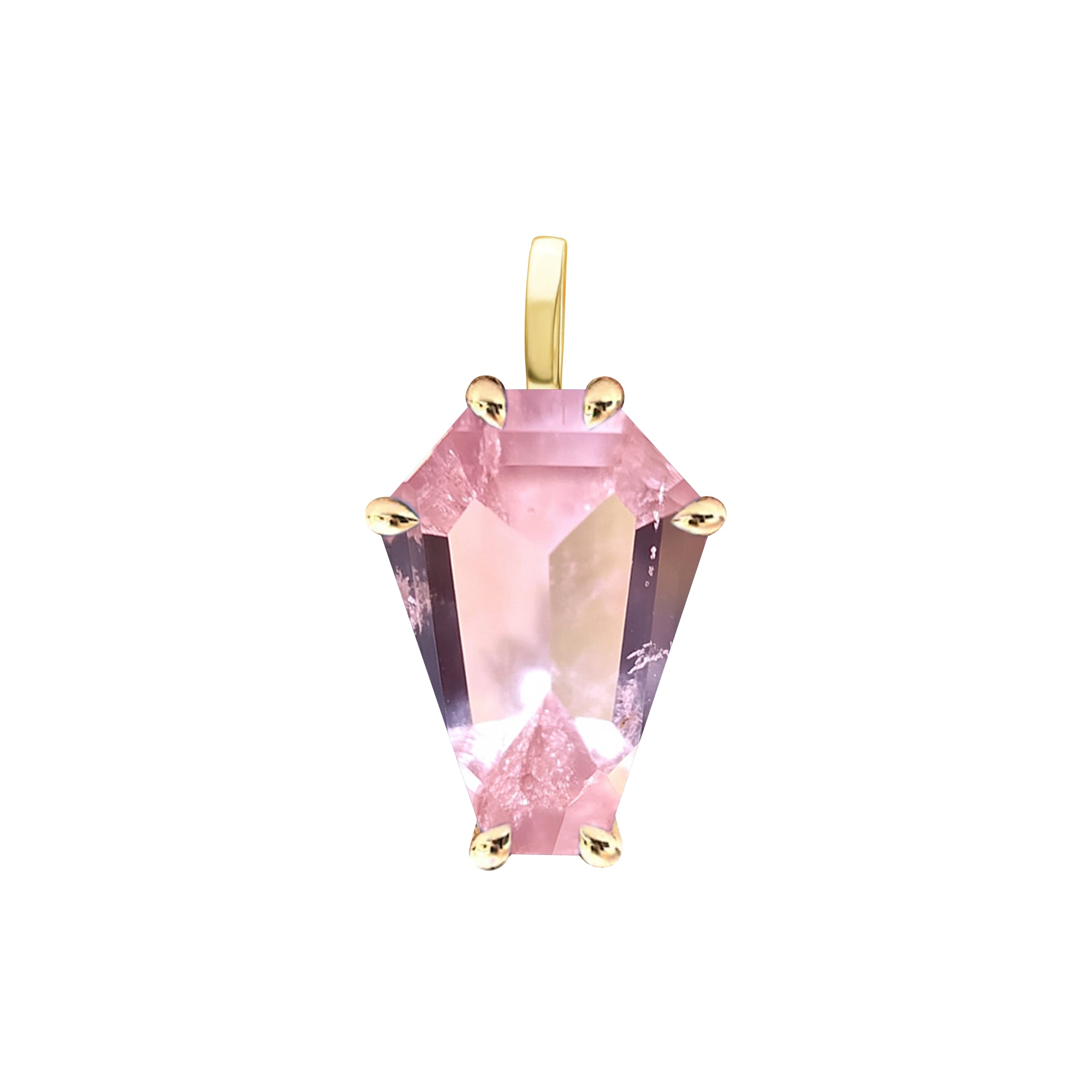 18k Gold Coffin Cut Pendant with Pale Pink Quartz