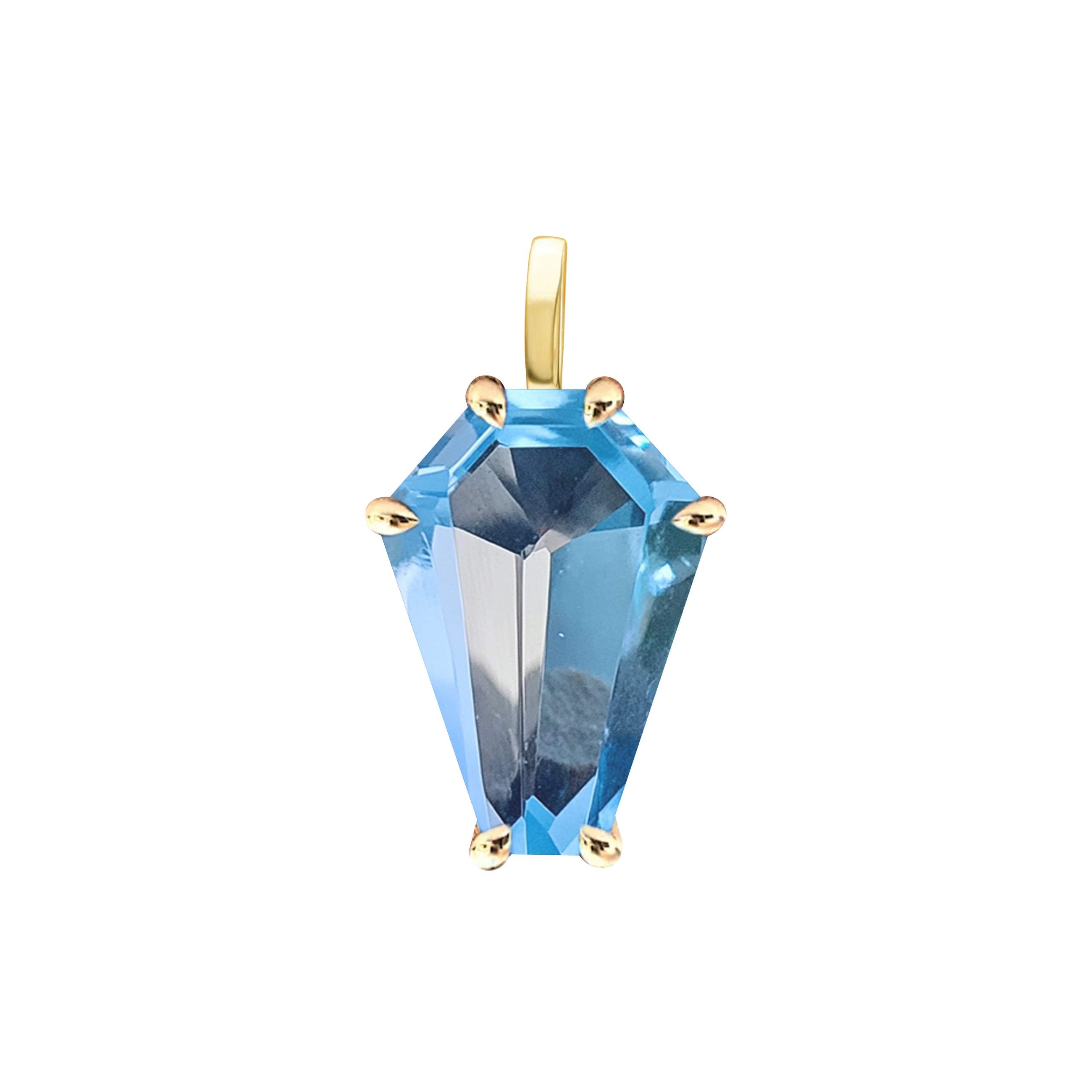 18k Gold Coffin Cut Pendant with Swiss Blue Topaz